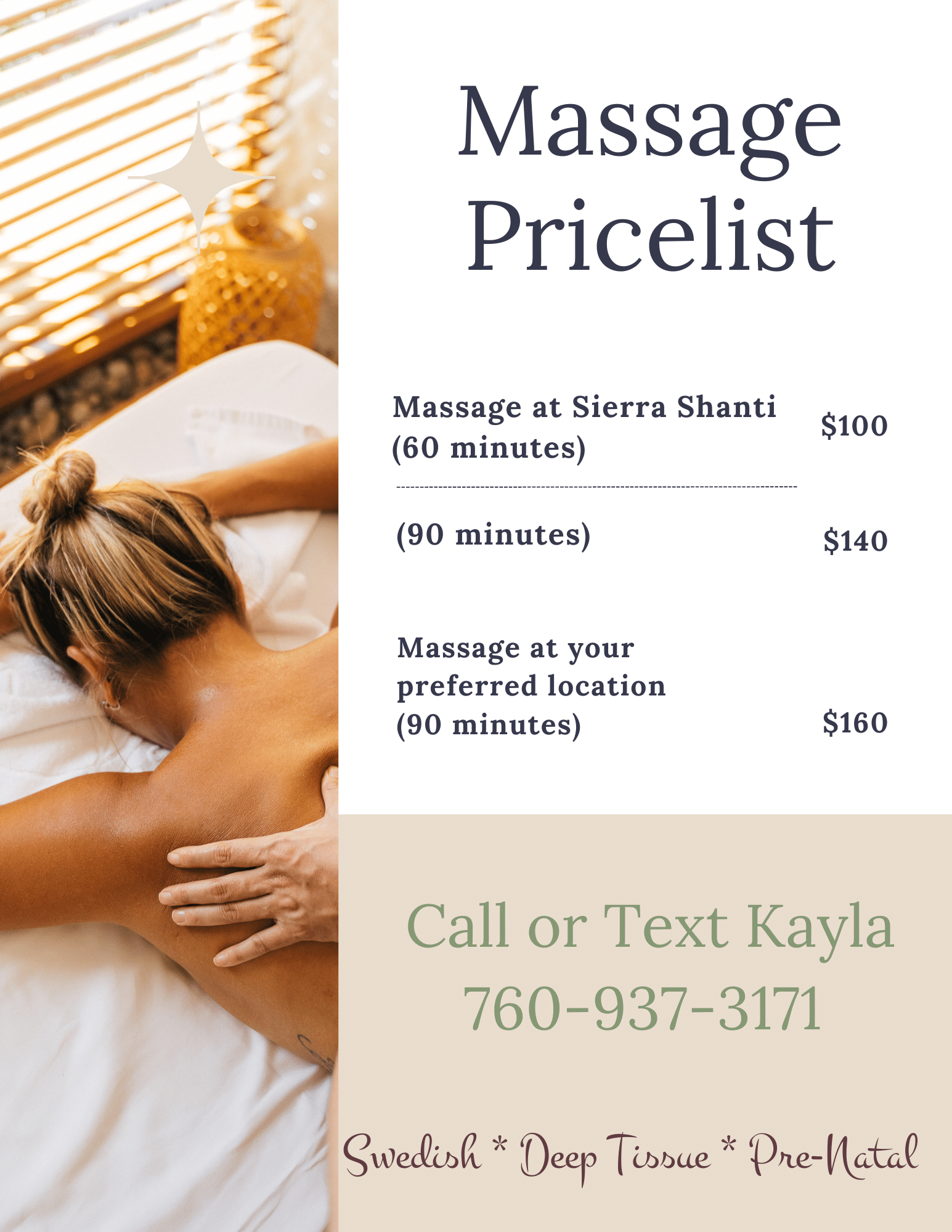 Massage Pricelist